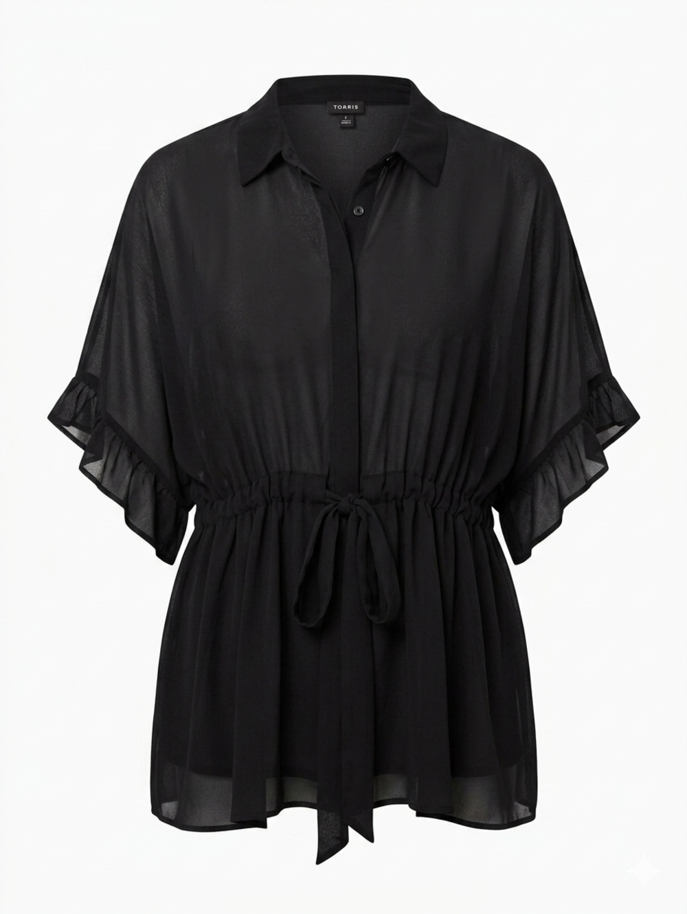 TORRID Black Sheer Georgette Drawstring Waist Blouse Size 4 / 4X Flutter Sleeve